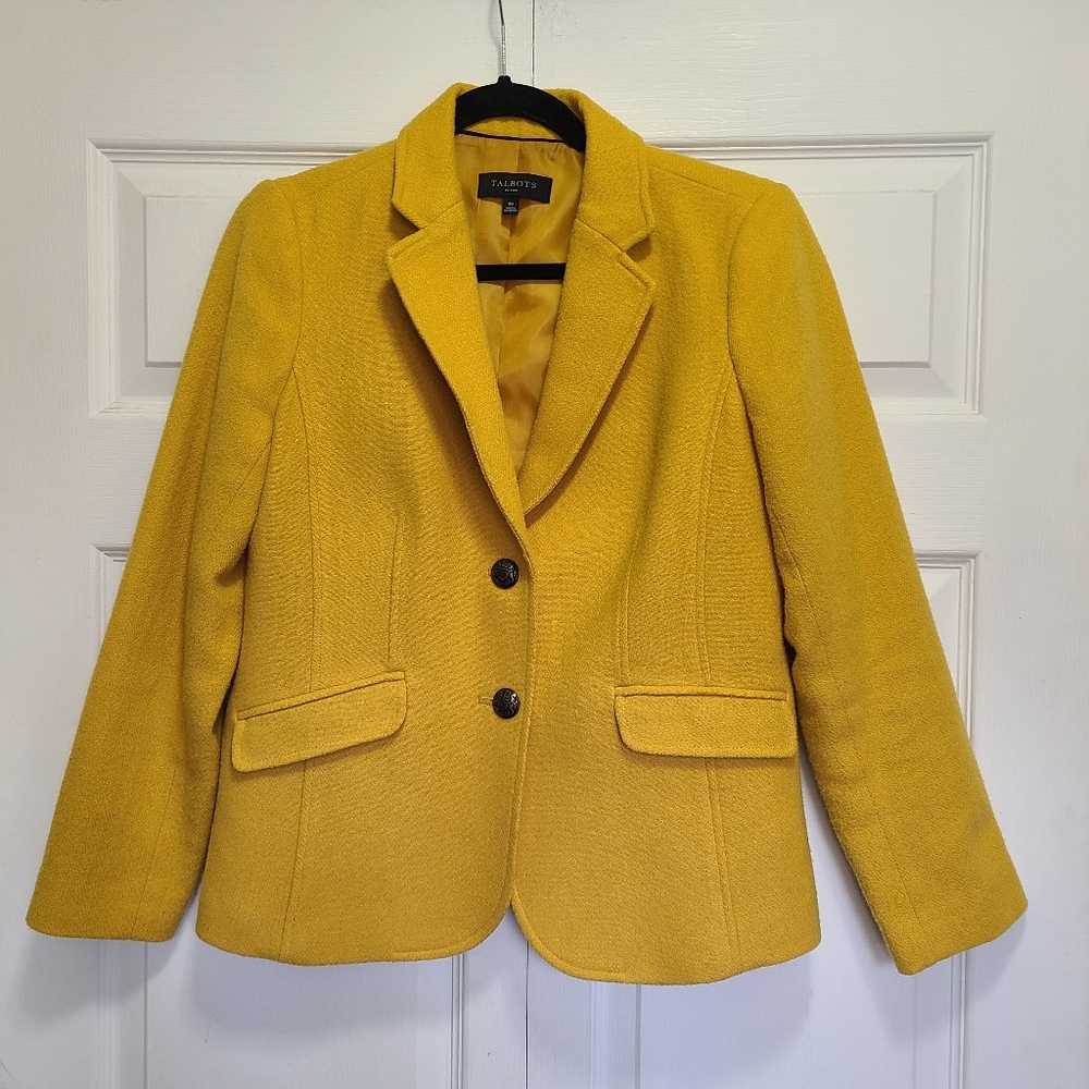 Talbots Wool‎ Blend Blazer 8P yellow Mustard Jacket CAREER